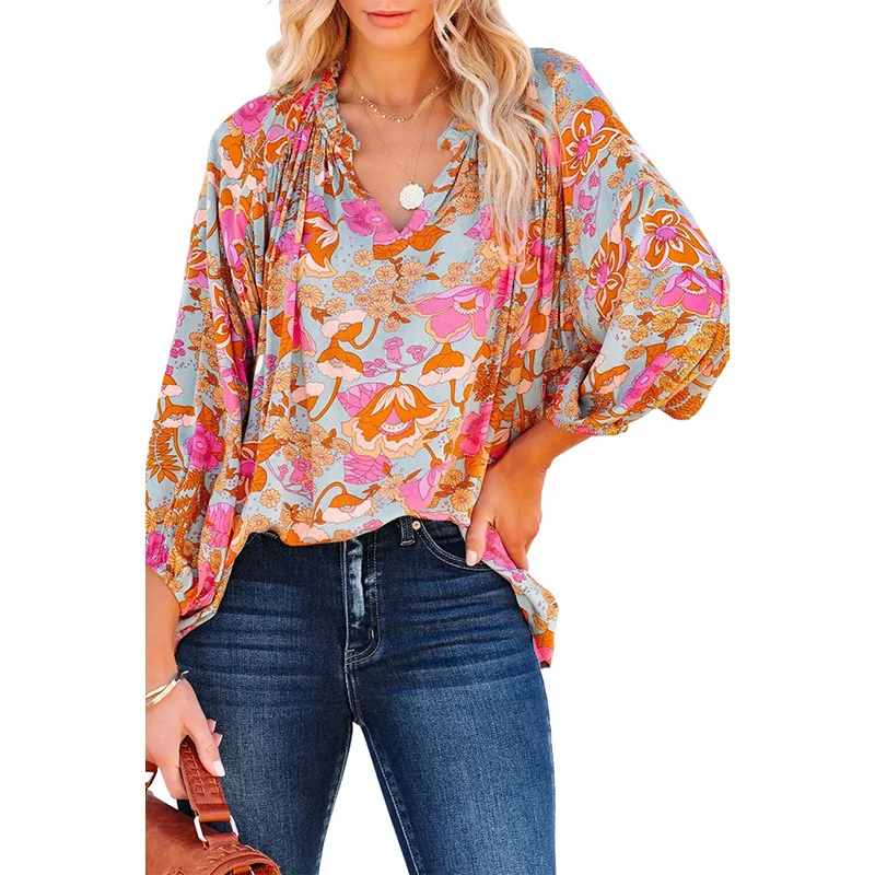 Женские блузки и рубашки с принтом, тонкая шифоновая рубашка с V-образным вырезом
Женские блузки и рубашки с принтом, тонкая шифоновая рубашка с V-образным вырезом