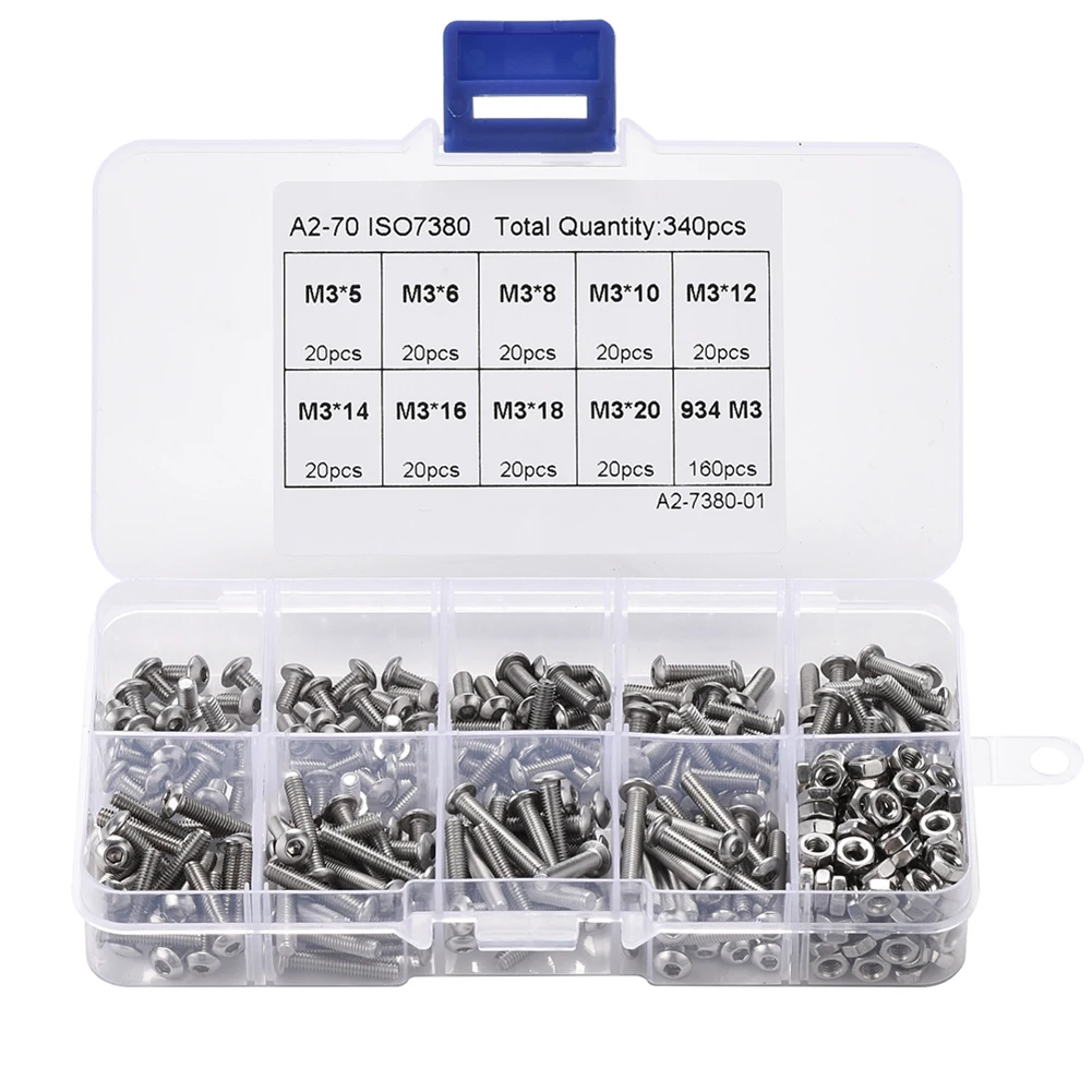 340Pcs M3 Screws With Hex Nuts Bolt Cap Socket Set Stainless Steel Bolts With Nuts Hexagon Screw Combination Kit Hardware
340Pcs M3 Screws With Hex Nuts Bolt Cap Socket Set Stainless Steel Bolts With Nuts Hexagon Screw Combination Kit Hardware