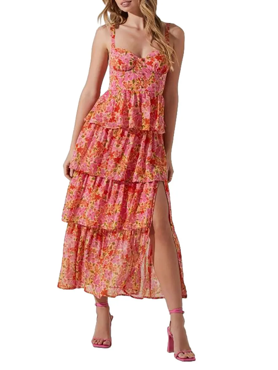 Women s Floral Print Spaghetti Strap Bodycon Dress with Ruffles - Sleeveless Cami Split Dress for Summer Casual Beach Party
Women s Floral Print Spaghetti Strap Bodycon Dress with Ruffles - Sleeveless Cami Split Dress for Summer Casual Beach Party