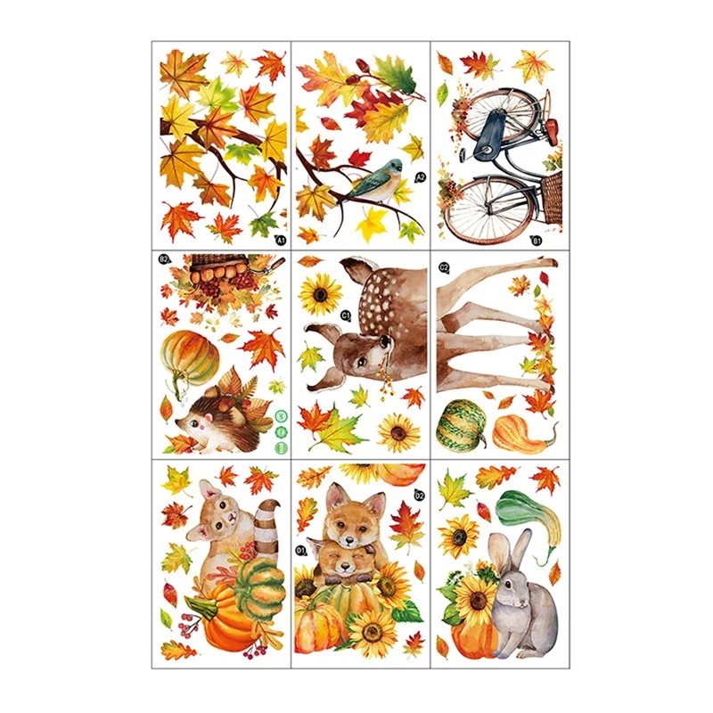 Fall Window Cling Sticker Thanksgiving Autumn Harvest Animal Pumpkin Leaves For Party Supplies Window Glass Decoration 
Fall Window Cling Sticker Thanksgiving Autumn Harvest Animal Pumpkin Leaves For Party Supplies Window Glass Decoration