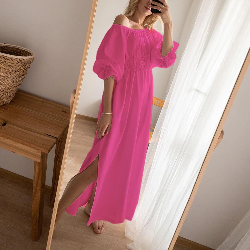 Elegant Slash Neck Slit Cotton Linen Party Dress Fashion Pleat Elastic Waist Solid Long Dress Lady Casaul 3/4 Sleeve Loose Dress
Elegant Slash Neck Slit Cotton Linen Party Dress Fashion Pleat Elastic Waist Solid Long Dress Lady Casaul 3/4 Sleeve Loose Dress