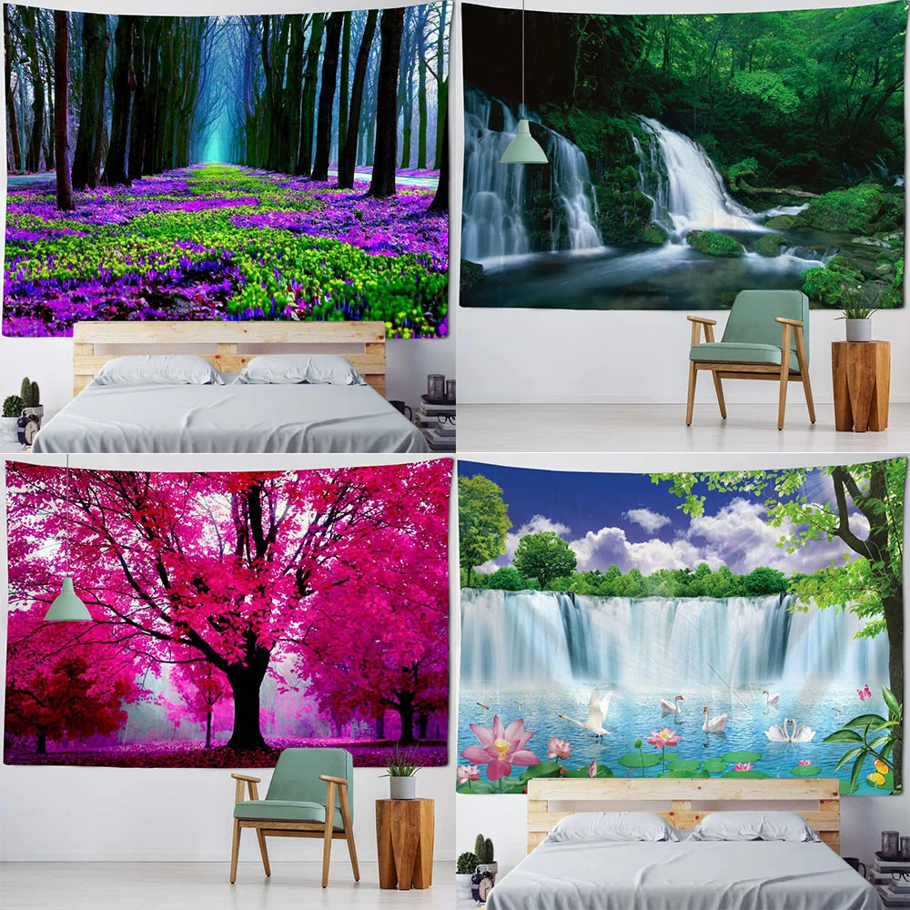 

Customizable Forest Tapestry Wall Hanging Waterfall Landscape Home Wall Rug Mandala Room Art Yoga Sheet Beach Blanket