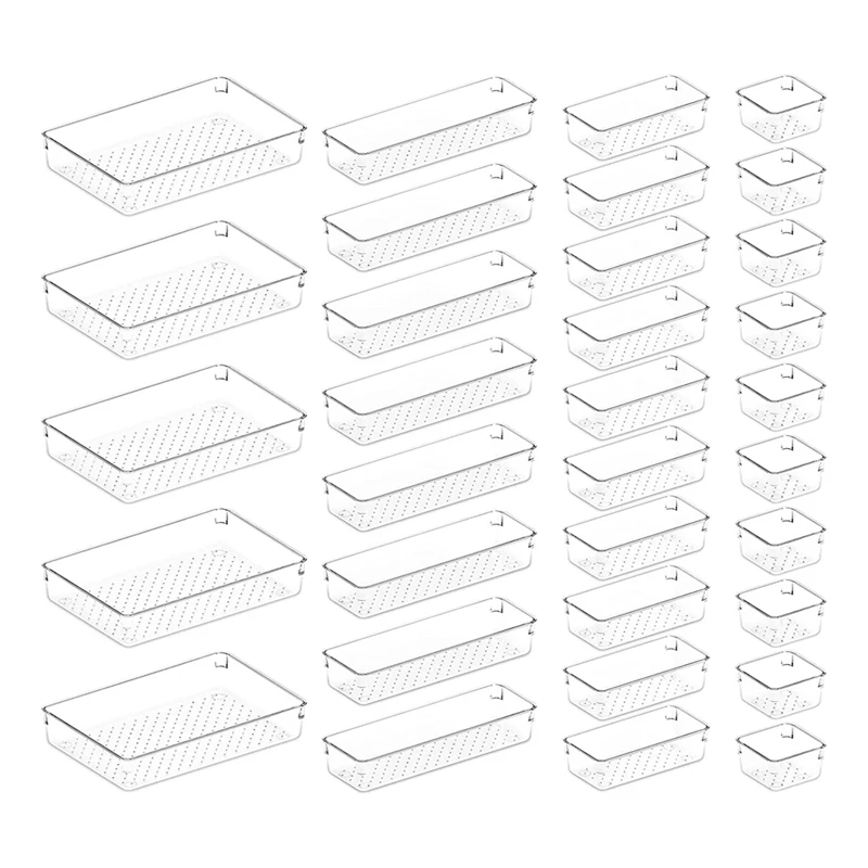 33 PCS Drawer Organizer Set Clear Plastic Desk Drawer Dividers Trays For Makeup, Jewelries And Gadgets, Bedroom,Office
33 PCS Drawer Organizer Set Clear Plastic Desk Drawer Dividers Trays For Makeup, Jewelries And Gadgets, Bedroom,Office