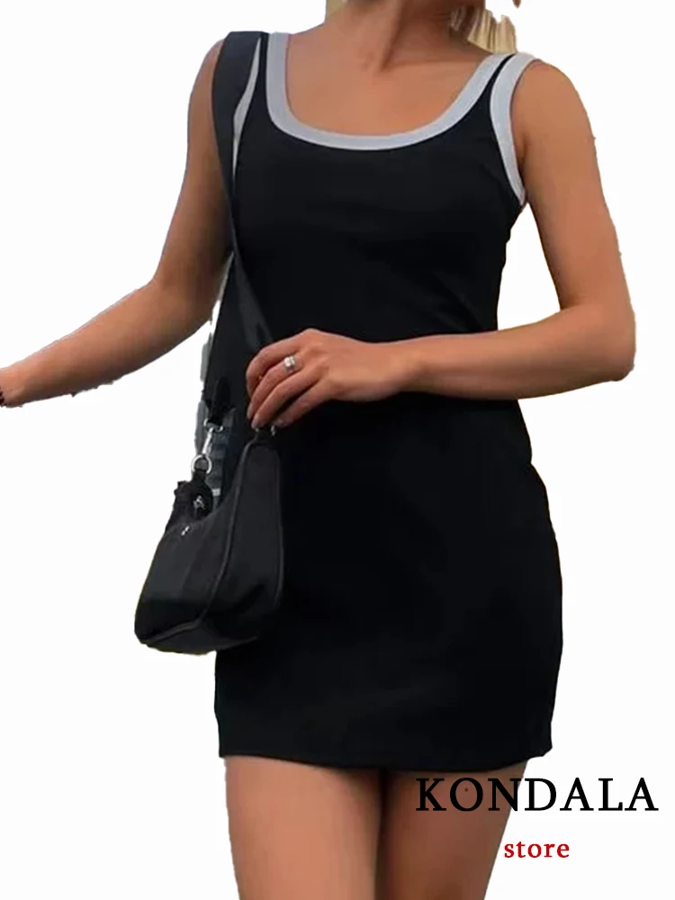 

KONDALA Sexy Black Knitted Slim Mini Dress Women Sleeveless Sheath High Street Dress Fashion 2022 Night Club Cami Dress Mujer