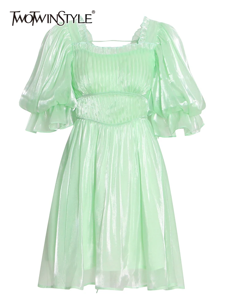 TWOTWINSTYLE Elegant Dress For Women Square Collar Puff Sleeve High Waist Backless Solid Mini Dresses Female Summer Clothing New
TWOTWINSTYLE Elegant Dress For Women Square Collar Puff Sleeve High Waist Backless Solid Mini Dresses Female Summer Clothing New