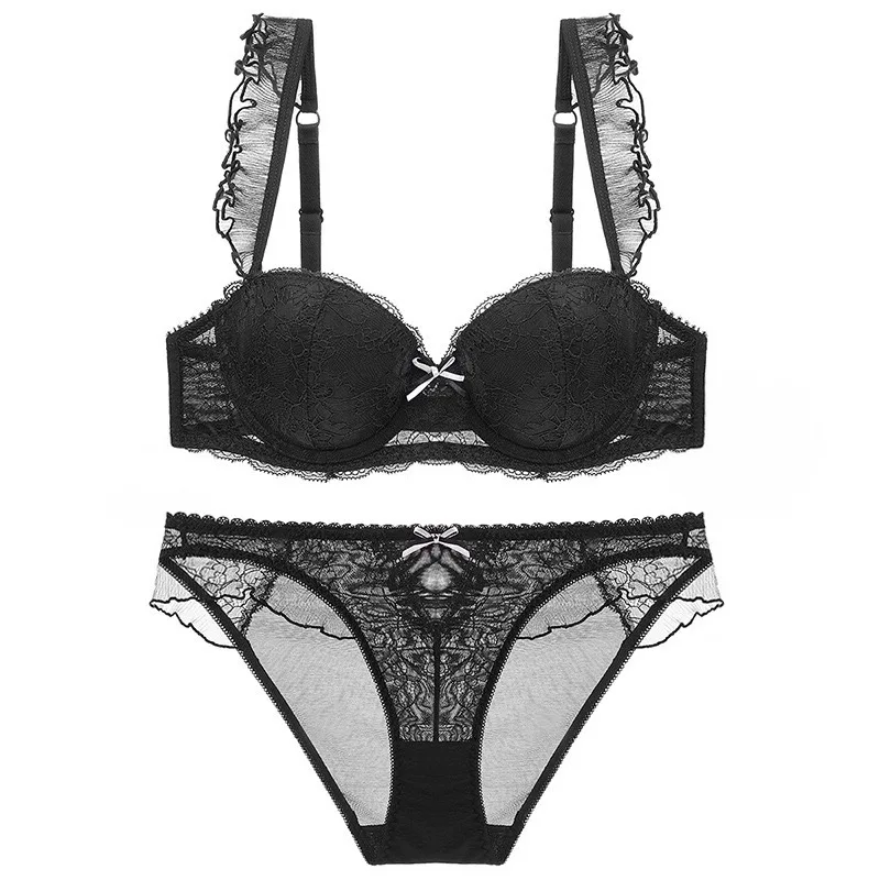 Women Sexy Lace Lingerie Set Thin Underwire Padded Bralette See-through Briefs Female Gathering Push Up Bra Transparent Panties
Women Sexy Lace Lingerie Set Thin Underwire Padded Bralette See-through Briefs Female Gathering Push Up Bra Transparent Panties