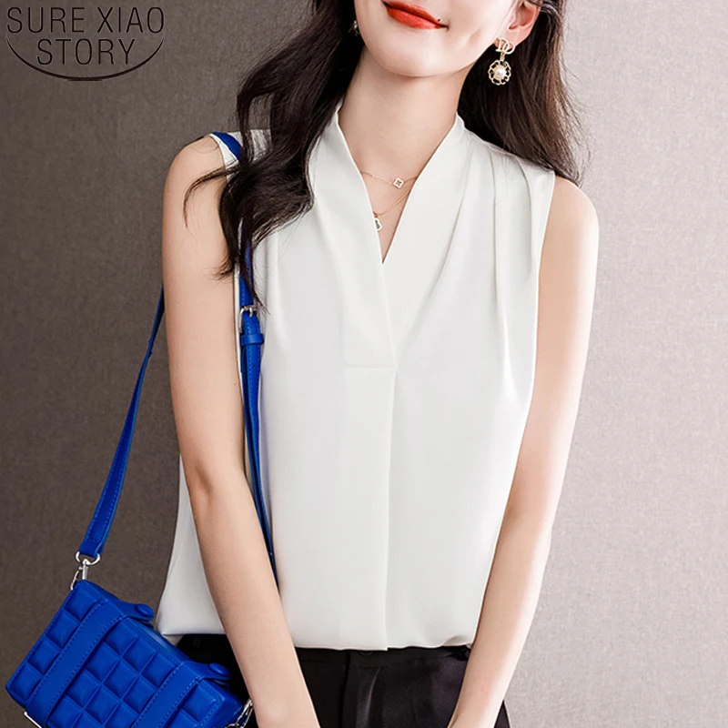 Elegant Office Lday Fashion V-neck Blouse Sleeveless Shirt Women Tops Solid Simple Summer New White Black Shirt Clothes 20991
Elegant Office Lday Fashion V-neck Blouse Sleeveless Shirt Women Tops Solid Simple Summer New White Black Shirt Clothes 20991
