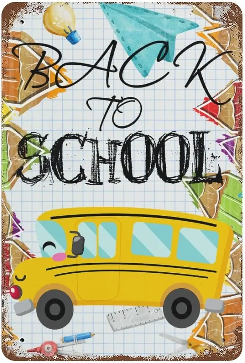 Vintage Tin Metal Sign Back to School Metal Tin Signs 12x18 Inch Photo Prop for Boys, Girls, Easy Clean School Signs for 
Vintage Tin Metal Sign Back to School Metal Tin Signs 12x18 Inch Photo Prop for Boys, Girls, Easy Clean School Signs for