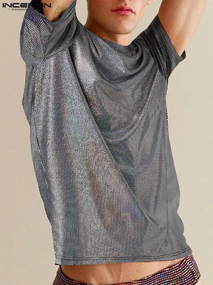 Модная мужская футболка с круглым вырезом и коротким рукавом, уличная одежда 2022, блестящие повседневные футболки, мужские футболки для вече...
Модная мужская футболка с круглым вырезом и коротким рукавом, уличная одежда 2022, блестящие повседневные футболки, мужские футболки для вече...