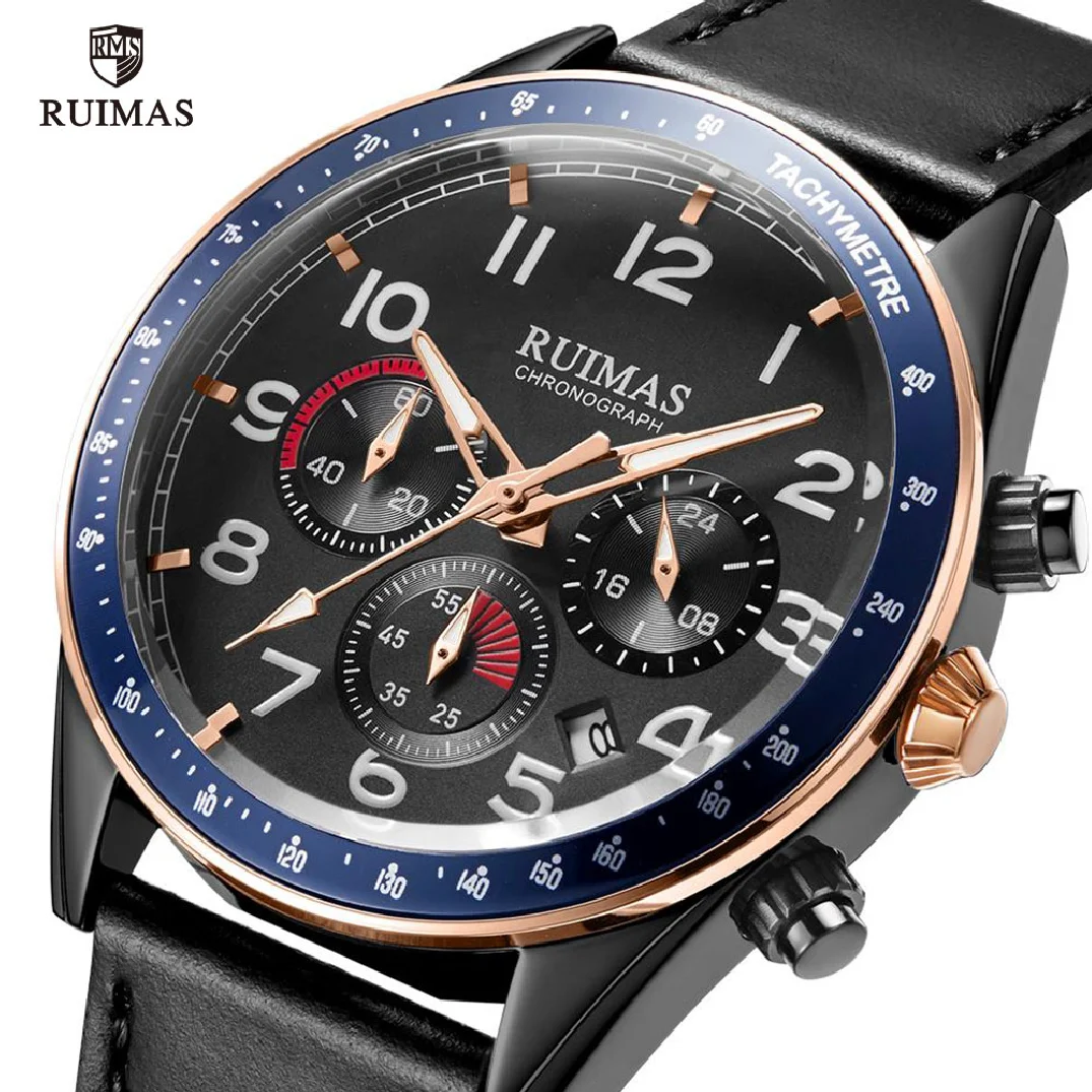 

RUIMAS Luxury Quartz Watches for Men Military Leather Strap Chronograph Wristwatch Man Top Brand Sports Watch Relogios Clock 574