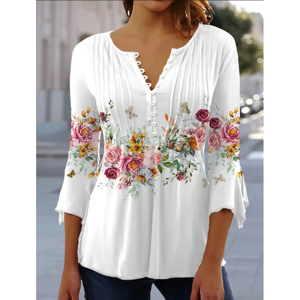 Summer New European And American Personality Button T-Shirt Street Loose Casual Shirt 3D Printed V-Neck Women's Button Top
Summer New European And American Personality Button T-Shirt Street Loose Casual Shirt 3D Printed V-Neck Women's Button Top