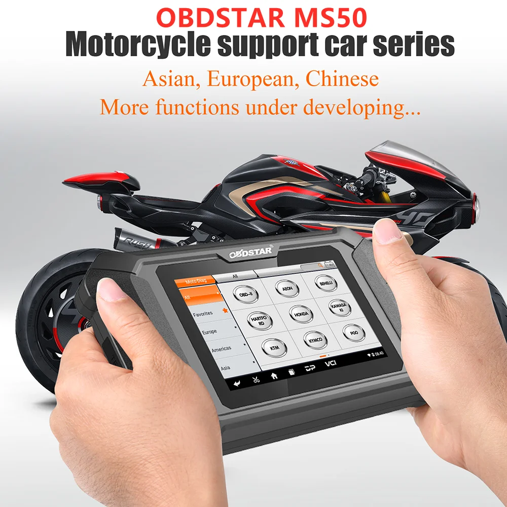 Лучший инструмент для интеллектуальной диагностики мотоцикла OBDSTAR MS50, Wi-Fi соединение с автоматическим сканированием для H-onda/Ya-maha/P-GO/S-uzuki
Лучший инструмент для интеллектуальной диагностики мотоцикла OBDSTAR MS50, Wi-Fi соединение с автоматическим сканированием для H-onda/Ya-maha/P-GO/S-uzuki