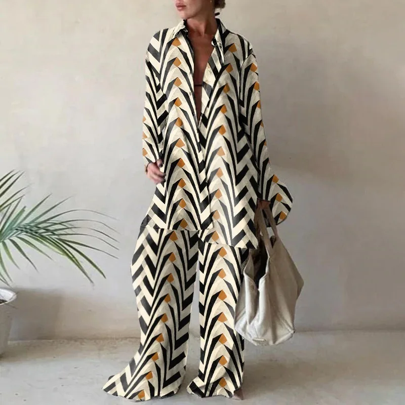 Women's Long For 2 Suit Fashion Ladies Geometry Pieces Pajama Female Pyjama Summer Sleeve Sleepwear Loose Set Loose Print
Women's Long For 2 Suit Fashion Ladies Geometry Pieces Pajama Female Pyjama Summer Sleeve Sleepwear Loose Set Loose Print