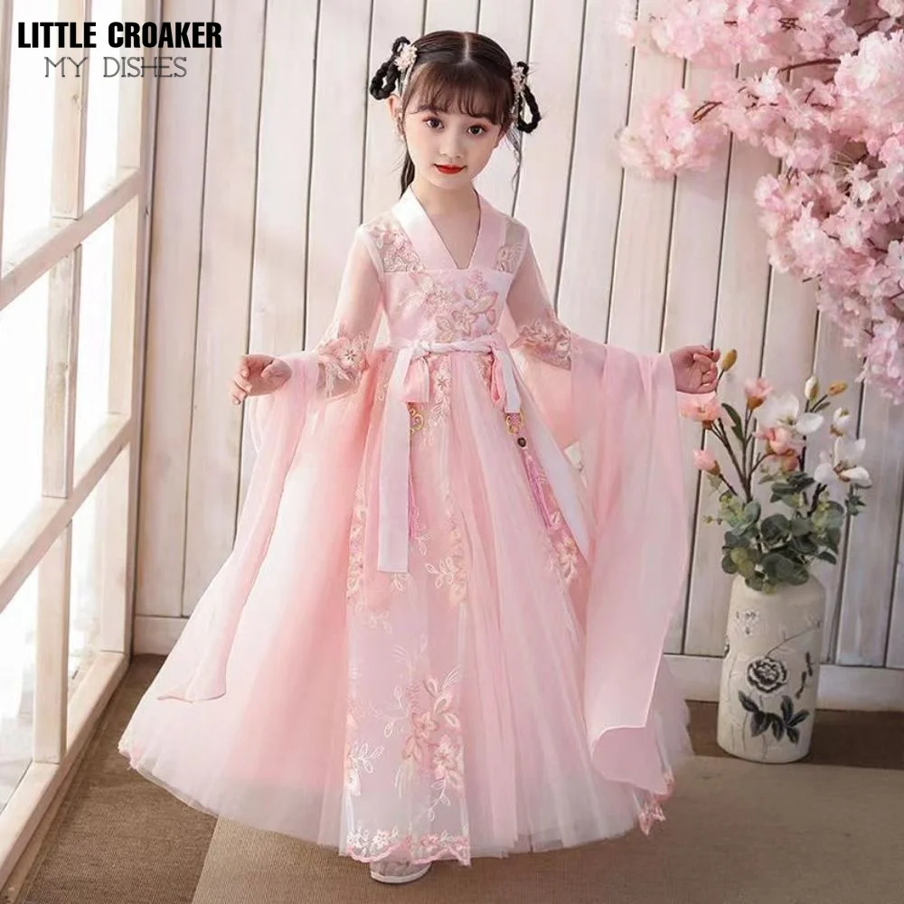 

Chinese New Year Dress Girls Embroider Traditional Hanfu Ancient Perform Kids Birthday Party Dresses Photography Dress Gown