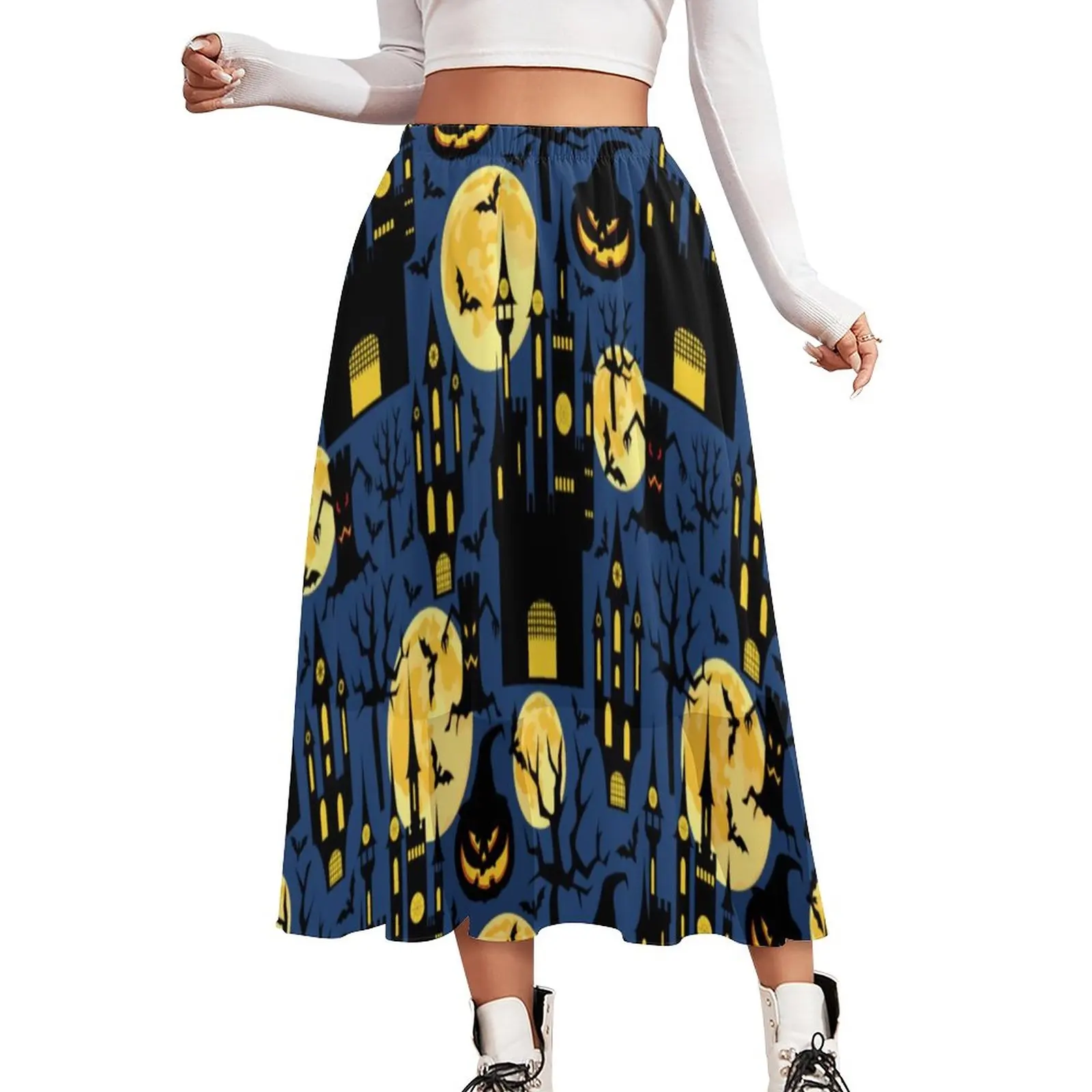 

Spooky Halloween Chiffon Skirt Haunted House Street Wear Long Skirts Ladies Vintage A-line Skirt Design Clothes Birthday Present