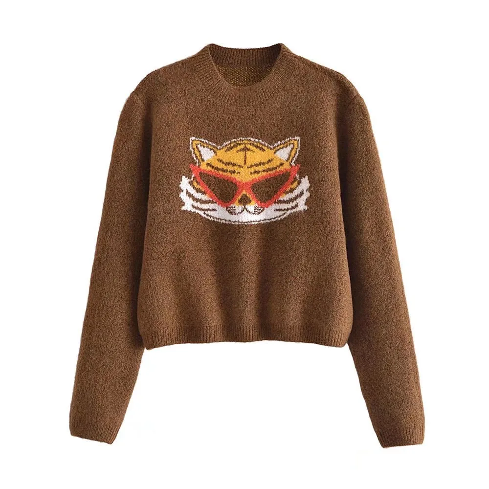 New women's casual retro versatile round neck long sleeve cartoon tiger animal pattern knitted sweater in autumn
New women's casual retro versatile round neck long sleeve cartoon tiger animal pattern knitted sweater in autumn