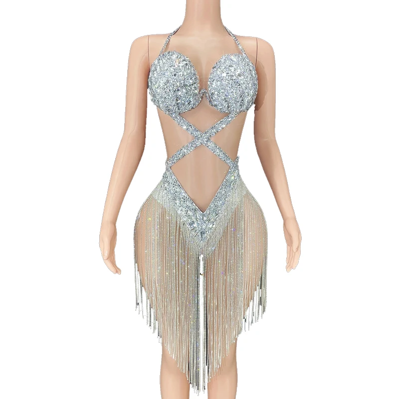 Rhinestone Women Sexy Crystal Chains Backless Leotard Birthday Outfit Dance Costume
Rhinestone Women Sexy Crystal Chains Backless Leotard Birthday Outfit Dance Costume