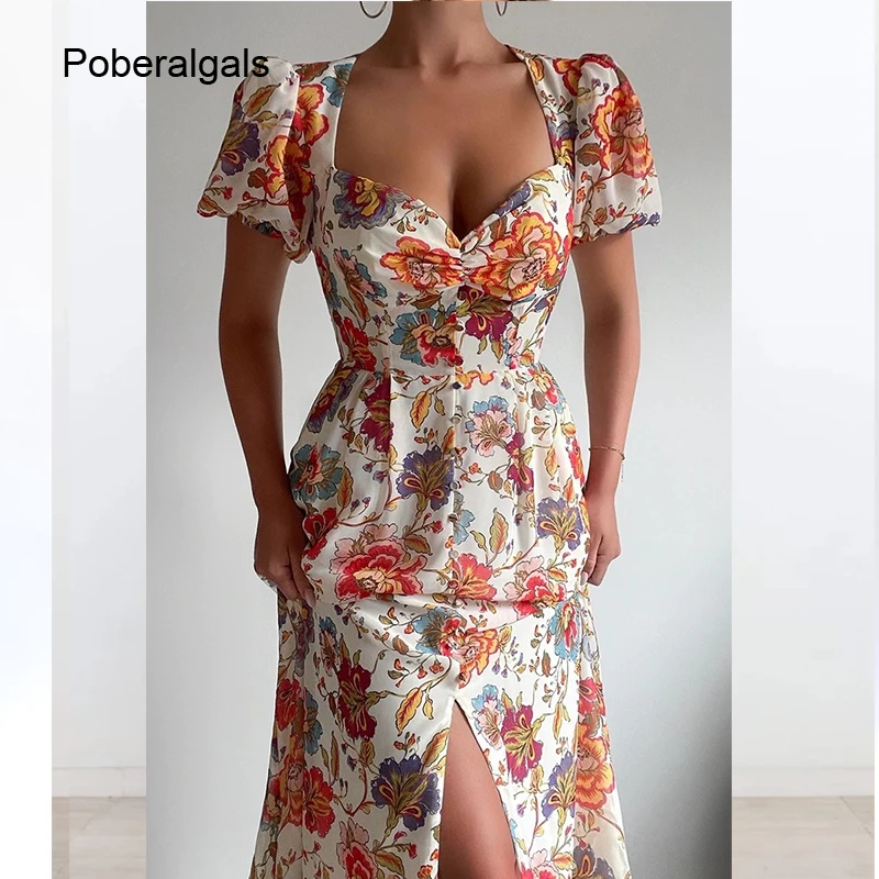 Elegant Floral Print Hem Split Dress Women Summer Dresses 2022 New Folds Single Breasted Heart Neck Short Puff Sleeve Midi Dress
Elegant Floral Print Hem Split Dress Women Summer Dresses 2022 New Folds Single Breasted Heart Neck Short Puff Sleeve Midi Dress