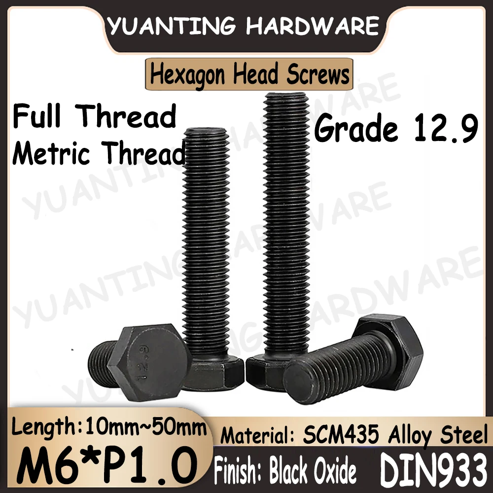 20Pcs~50Pcs M6xP1.0x10mm~50mm Metric Coarse Thread DIN933 Grade 12.9 Alloy Steel Black Hexagon Head Screws Bolt with Full Thread
20Pcs~50Pcs M6xP1.0x10mm~50mm Metric Coarse Thread DIN933 Grade 12.9 Alloy Steel Black Hexagon Head Screws Bolt with Full Thread