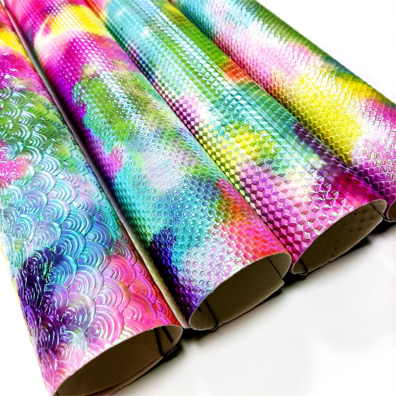 3D Geometric/Star/Fish Scale Pattern Embossed Colorful Rainbow Iridescent Faux Leather Fabric Sheet for Bag/Shoe
3D Geometric/Star/Fish Scale Pattern Embossed Colorful Rainbow Iridescent Faux Leather Fabric Sheet for Bag/Shoe
