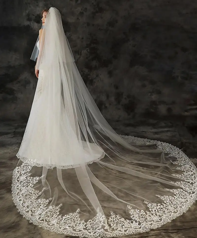 Bridal Veils Two Layers Lace Edge 300cm Long Cathedral White Ivory Bride Wedding Veil Accessoire Velos De Novia With Comb
Bridal Veils Two Layers Lace Edge 300cm Long Cathedral White Ivory Bride Wedding Veil Accessoire Velos De Novia With Comb