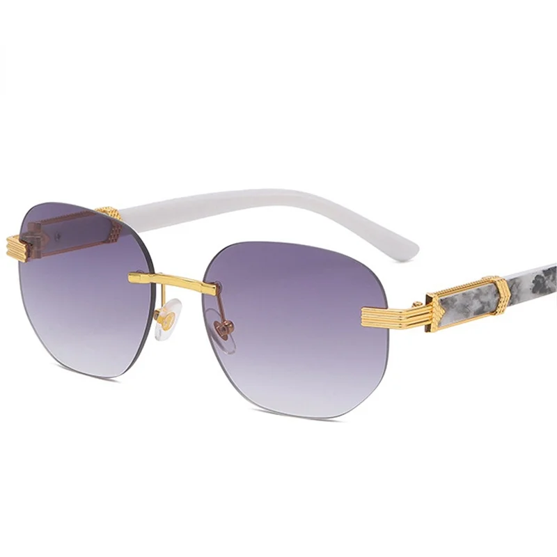 

Retro Rimless Square Sunglasses Women Fashion Clear Ocean Gradient Lens Eyewear Men Pattern Legs Sun Glasses Shades UV400