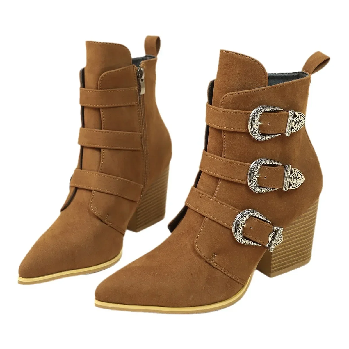 Punk Style Belt Buckle Fashion Women's Boots Pointed Toe Brown Vintage Knight Boots Western Cowboy Boots Short
Punk Style Belt Buckle Fashion Women's Boots Pointed Toe Brown Vintage Knight Boots Western Cowboy Boots Short