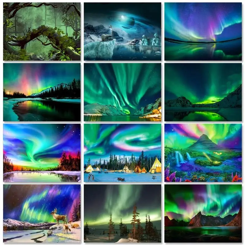

RUOPOTY Modern Diy Painting By Number With Frame Aurora Landscape Wall Art Picture By Numbers Handpainted For Diy Gift 60x75cm