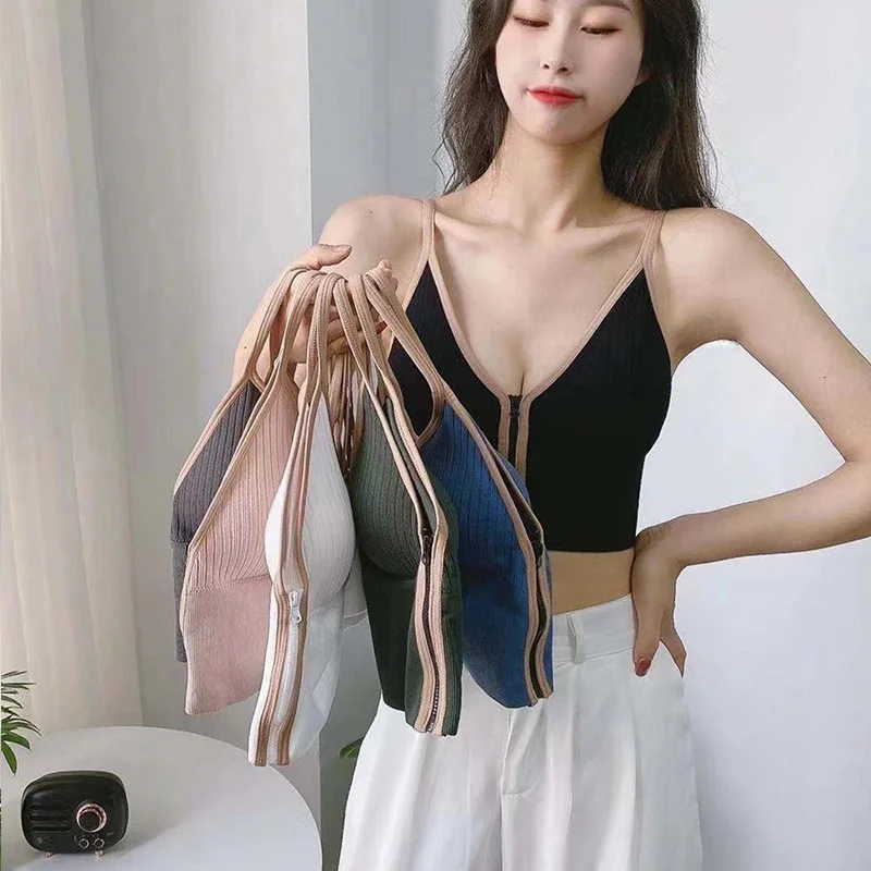 Sexy V-neck Front Zipper Women's Tube Top Seamless Push Up Sling Tank Top Underwear Soft Cotton Sports Camisoles Lingerie Lady
Sexy V-neck Front Zipper Women's Tube Top Seamless Push Up Sling Tank Top Underwear Soft Cotton Sports Camisoles Lingerie Lady