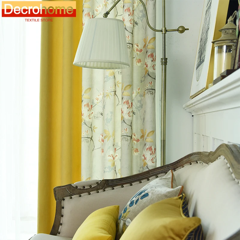

Curtains for Living Dining Room Bedroom Plum Blossom Splicing Semi-shading Simple Pastoral Small Fresh Bay Window