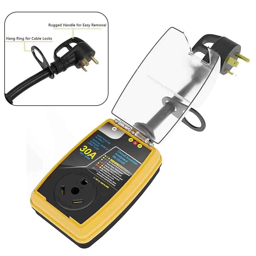 RV Surge Protector 30 Amp With Waterproof Cover Circuit Analyzer Tester Plug 30A / 125V / 3,750W 3 Prong Plug Surge Protector
RV Surge Protector 30 Amp With Waterproof Cover Circuit Analyzer Tester Plug 30A / 125V / 3,750W 3 Prong Plug Surge Protector