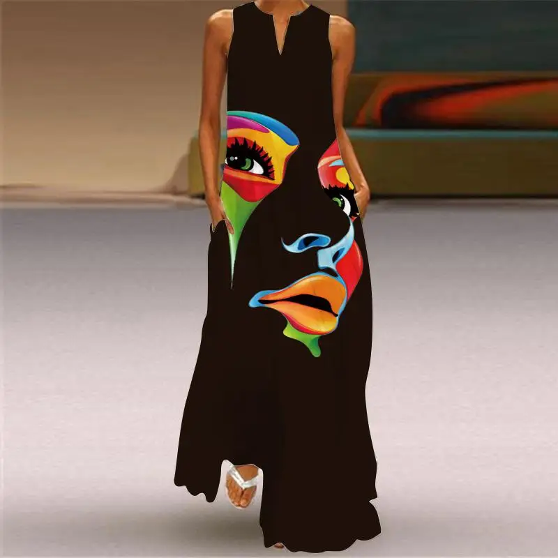 Human Face Printed Black Dress 2022 Elegant Casual Vintage Dresses Woman Summer boho Beach Sleeveless Girls Long Dress Women
Human Face Printed Black Dress 2022 Elegant Casual Vintage Dresses Woman Summer boho Beach Sleeveless Girls Long Dress Women
