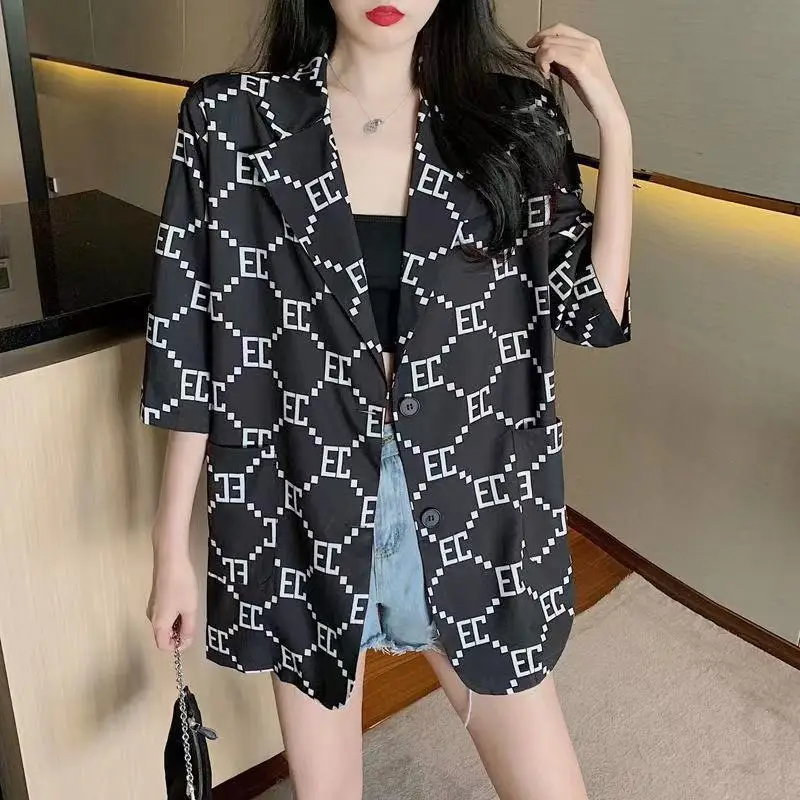 Summer Blazer Chiffon Shirt Jacket Women Korean Fashion Letter Printing Thin Half Sleeved T Shirt High Street Top Women Clothes
Summer Blazer Chiffon Shirt Jacket Women Korean Fashion Letter Printing Thin Half Sleeved T Shirt High Street Top Women Clothes