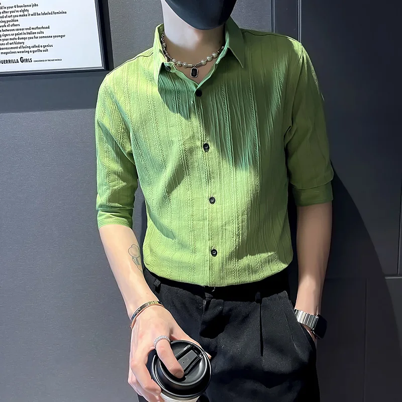 2022 Summer High Quality Shirts for Men Half Sleeve Slim Lapel Shirts Casual Business Formal Dress Shirt Social Party Streetwear
2022 Summer High Quality Shirts for Men Half Sleeve Slim Lapel Shirts Casual Business Formal Dress Shirt Social Party Streetwear