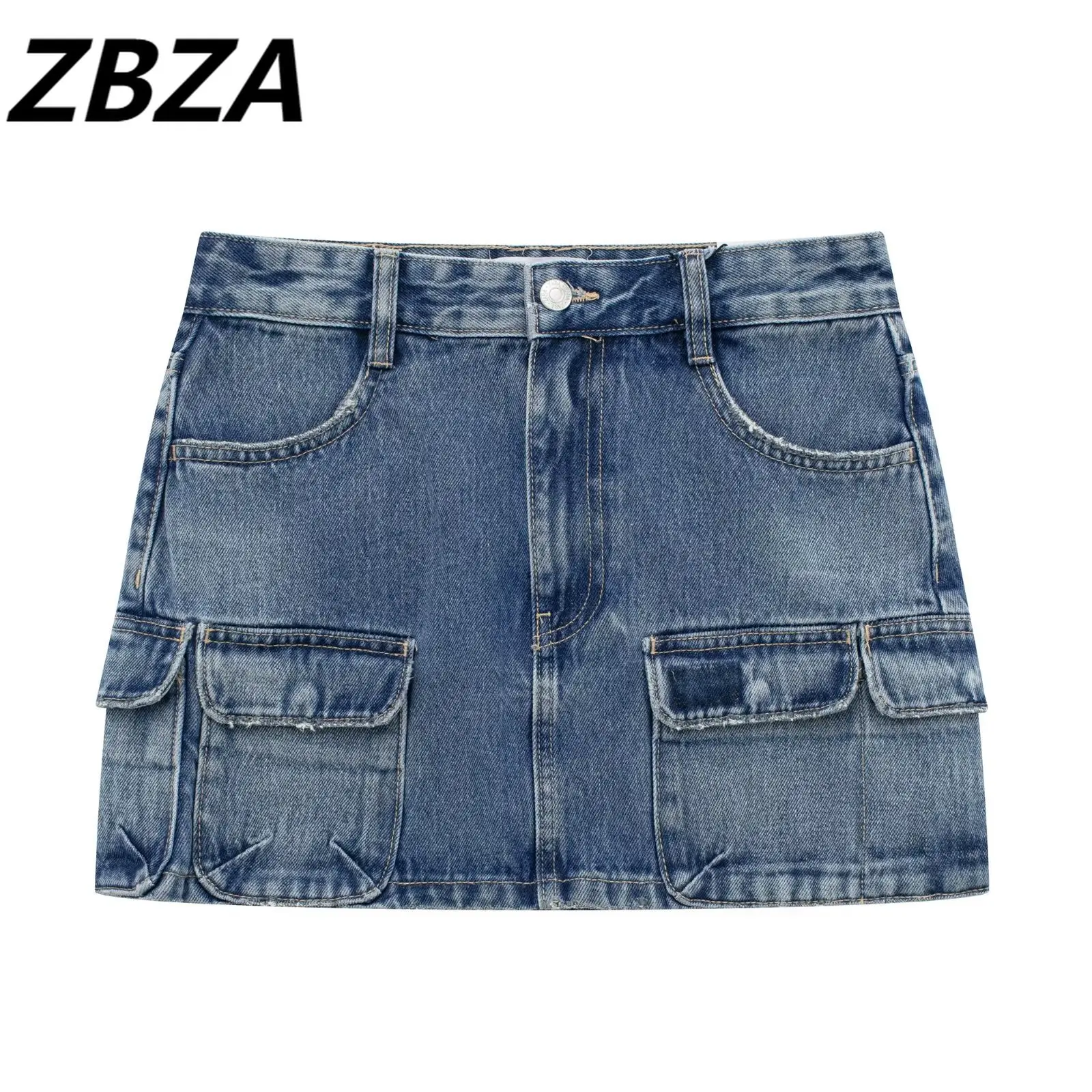 ZBZA Women 2023 New Chic Fashion summer Vintage sexy blue short pocket decorate worker install jean Mini Skirt Female
ZBZA Women 2023 New Chic Fashion summer Vintage sexy blue short pocket decorate worker install jean Mini Skirt Female