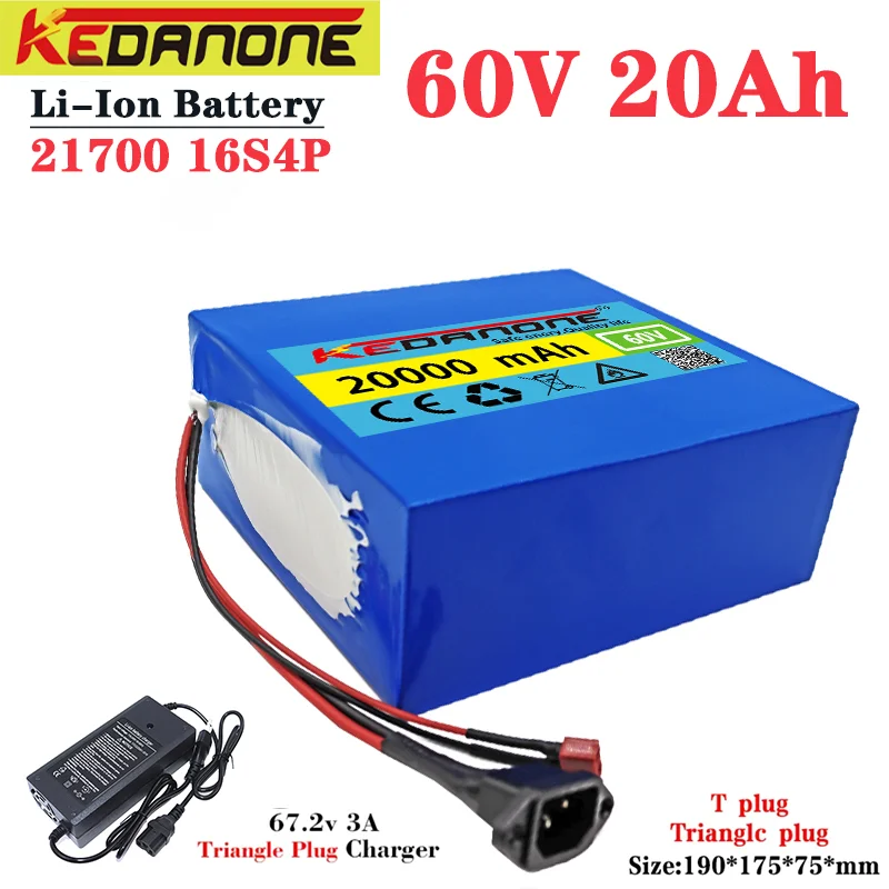 

New 60v 50Ah lithium battery16 s4p 3000w electric bicycle motorcycle scooter rechargeable battery pack, equipped with 3A charger