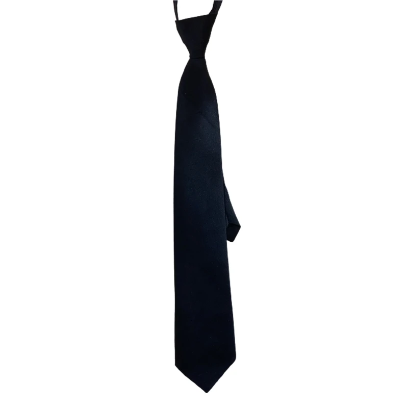 

652F Retro Solid Color Silky Narrow Necktie School Uniform Zipper Pre-Tied for arrow