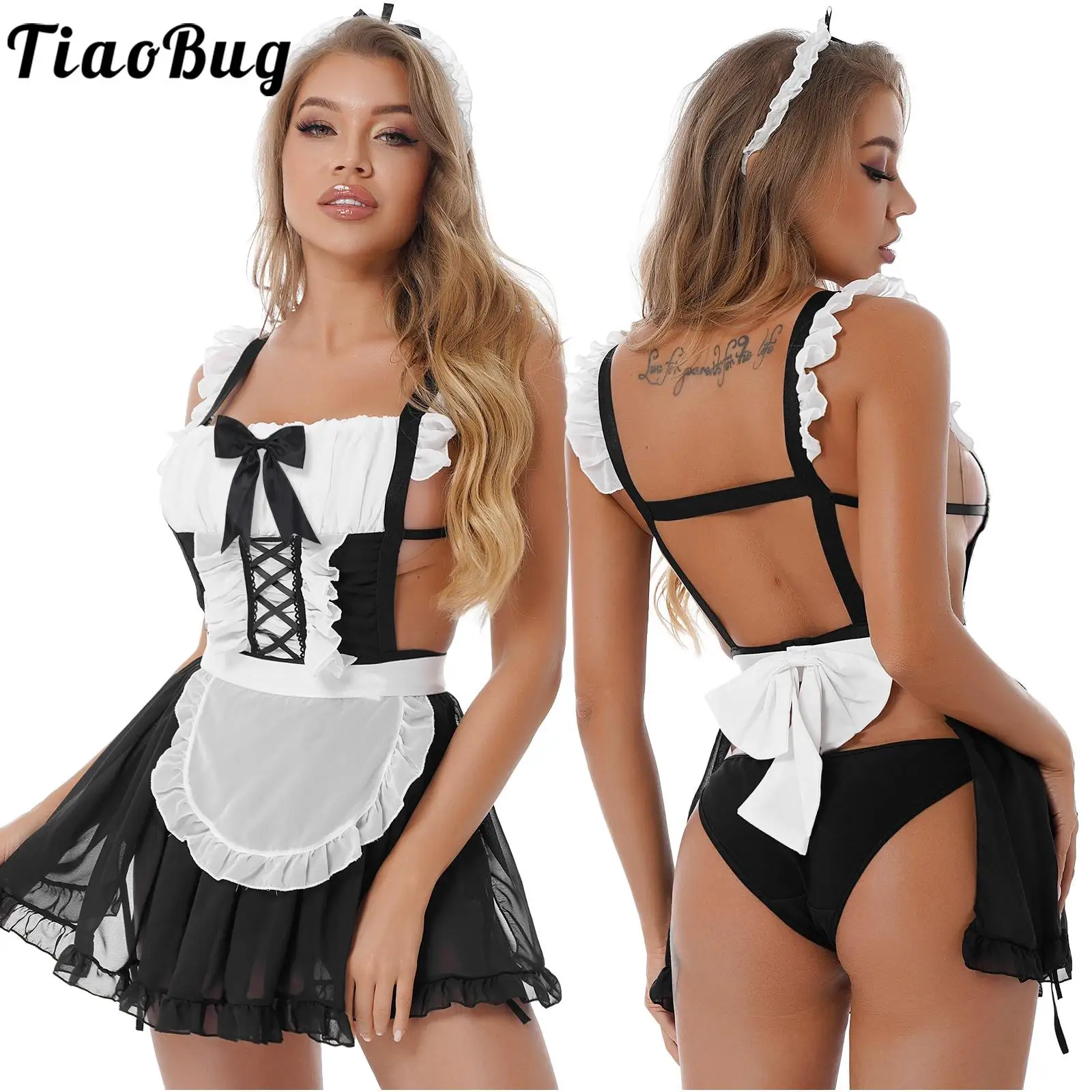 Black Womens Adult Game Maid Cosplay Outfit Role Play Costume Lingerie Nightwear Backless Ruffled Apron Dress
Black Womens Adult Game Maid Cosplay Outfit Role Play Costume Lingerie Nightwear Backless Ruffled Apron Dress