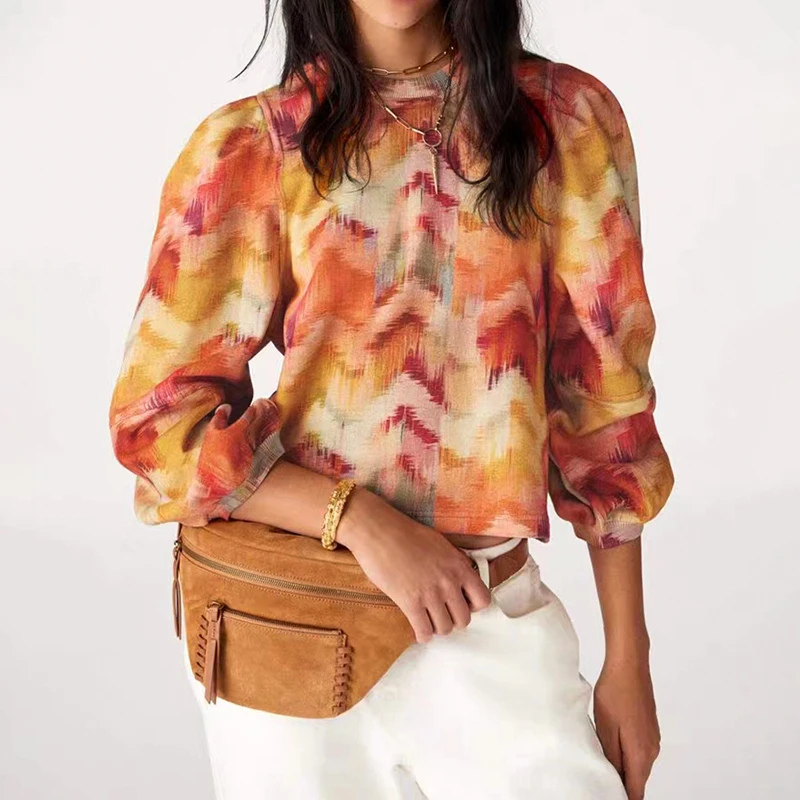 2023 Colorful Printed Women's Sweatshirt Round Neck Fashion Early Autumn Female Lantern Sleeve Pullover 
2023 Colorful Printed Women's Sweatshirt Round Neck Fashion Early Autumn Female Lantern Sleeve Pullover