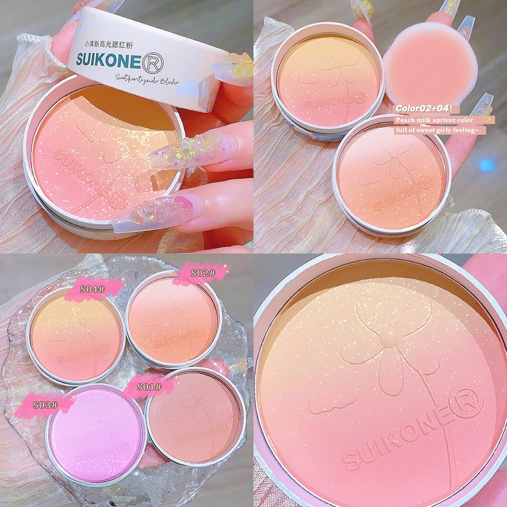 

Grapefruit Shimmer Blush Powder Palette Face High Gloss Gradient Orange Cheek Rouge Powder Makeup Brighten Highlight With Puff