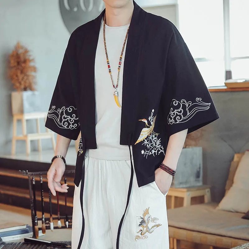 Retro Japanese Kimono Cardigan Casual Jackets Chinese Style Crane Embroidery Wide Leg Pants Kung Fu Uniform Coat Trousers Set
Retro Japanese Kimono Cardigan Casual Jackets Chinese Style Crane Embroidery Wide Leg Pants Kung Fu Uniform Coat Trousers Set