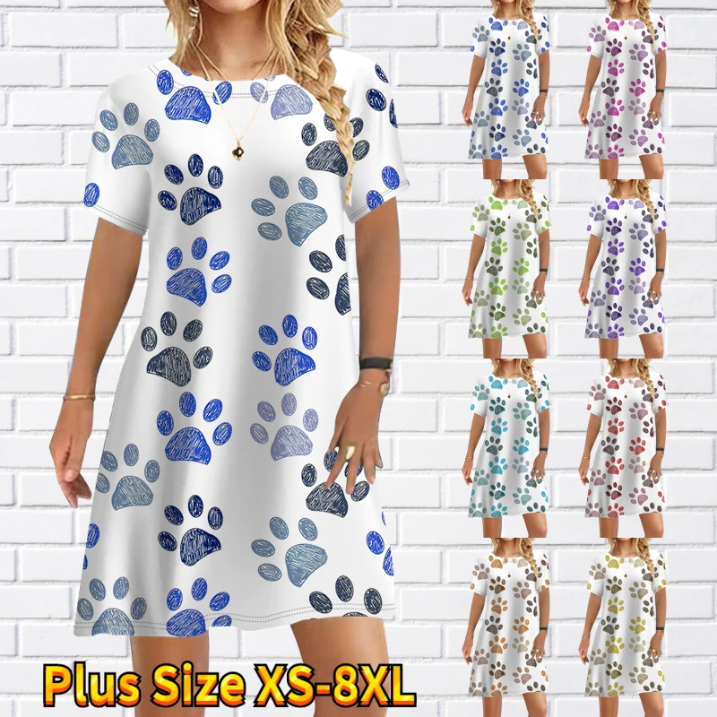 Dog Footprints Print Knee-length Skirt Summer Everyday Street Fashion Short Sleeved Skirt Women's Round Neck Loose Midi Skirt
Dog Footprints Print Knee-length Skirt Summer Everyday Street Fashion Short Sleeved Skirt Women's Round Neck Loose Midi Skirt