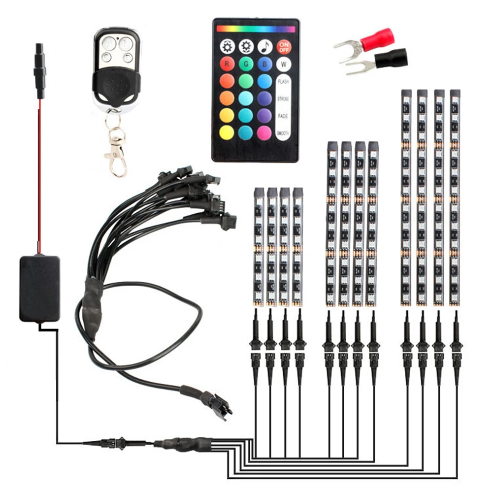 12pcs Motorcycle RGB LED Strip Kit RF Remote Control Waterproof Accent Glow Underglow Ground Effect Atmosphere Lights
12pcs Motorcycle RGB LED Strip Kit RF Remote Control Waterproof Accent Glow Underglow Ground Effect Atmosphere Lights