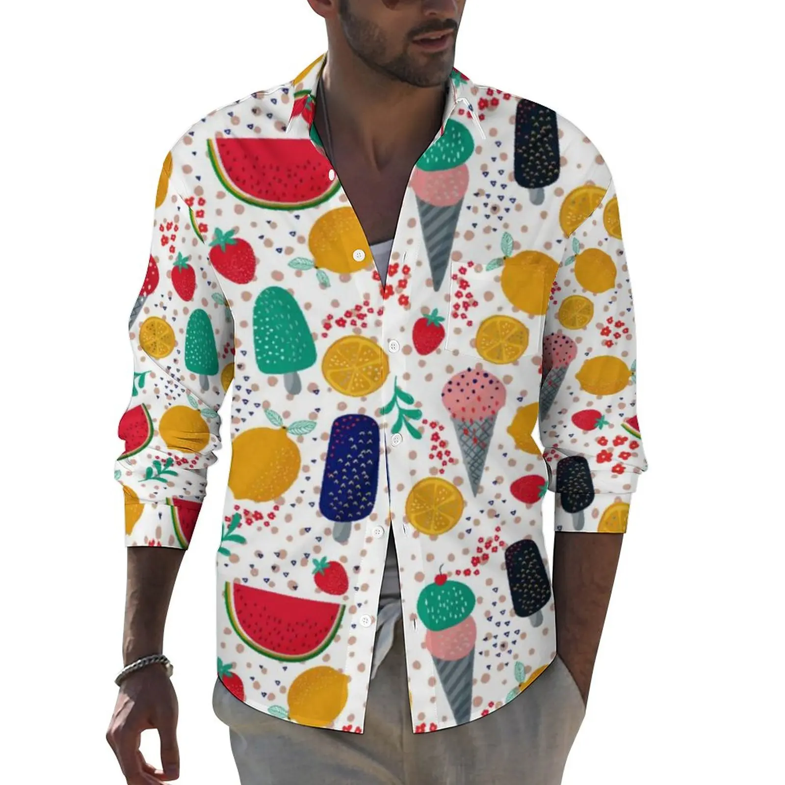 Fun Ice Cream Print Shirt Male Colorful Summer Foods Casual Shirts Autumn Street Style Custom Blouses Long Sleeve Fashion Tops
Fun Ice Cream Print Shirt Male Colorful Summer Foods Casual Shirts Autumn Street Style Custom Blouses Long Sleeve Fashion Tops