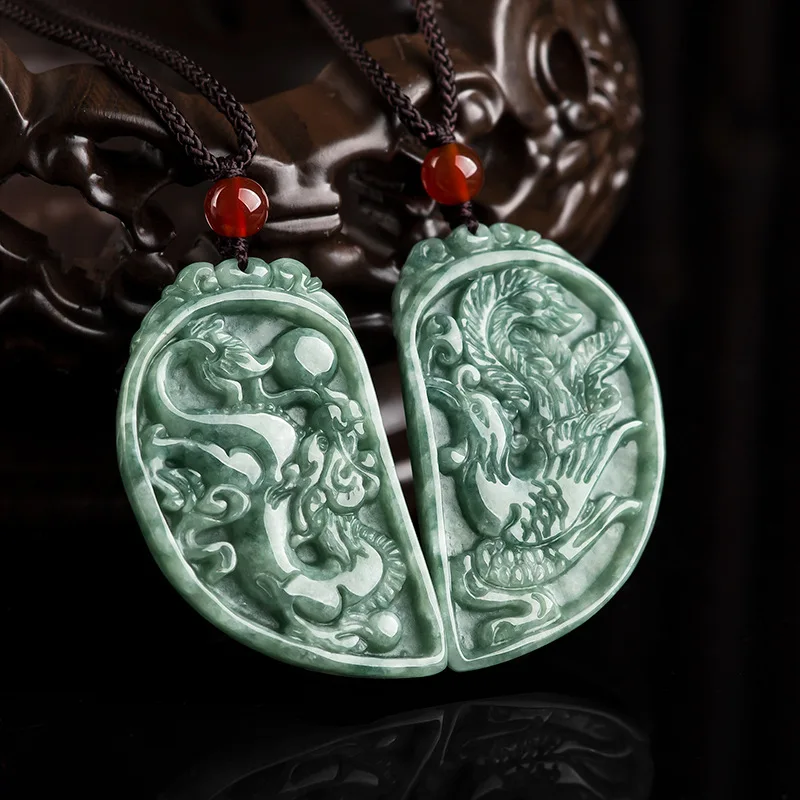Jade Dragon Phoenix Couple Pendant Burmese Jadeite Natural Amulets Talismans Gemstones Jewelry Emerald Necklace Stone Designer
Jade Dragon Phoenix Couple Pendant Burmese Jadeite Natural Amulets Talismans Gemstones Jewelry Emerald Necklace Stone Designer