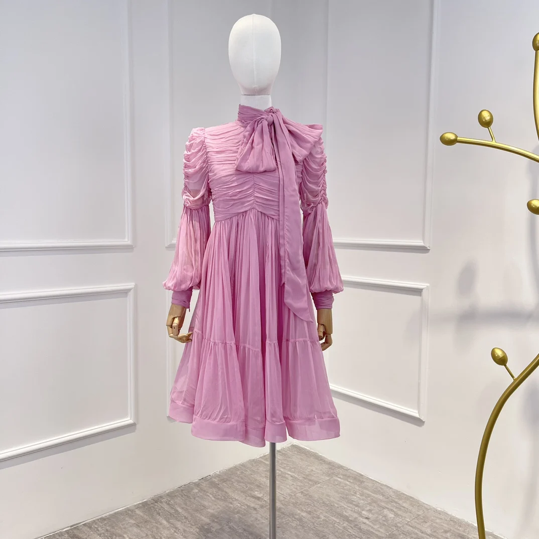 New Arrival 2023 Spring Top Quality Solid Sweet Pink Neckline Ribbons Pleated Mini Dresses Lady
New Arrival 2023 Spring Top Quality Solid Sweet Pink Neckline Ribbons Pleated Mini Dresses Lady