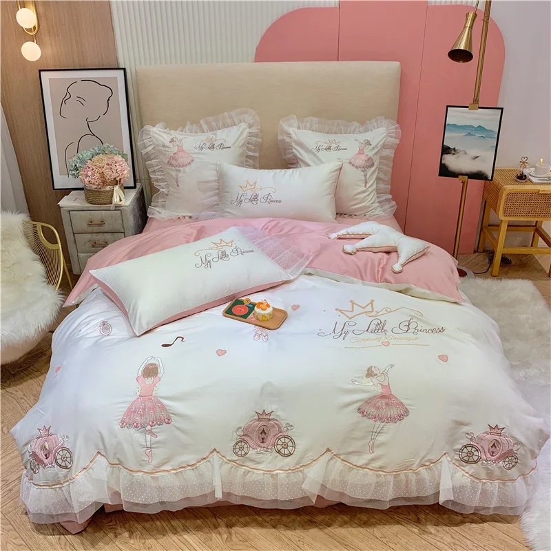 White/Pink Soft Cozy Egyptian Cotton Ballet Girl Embroidery Princess Bedding Set Lace Duvet Cover Flat/Fitted Sheet Pillowcases
White/Pink Soft Cozy Egyptian Cotton Ballet Girl Embroidery Princess Bedding Set Lace Duvet Cover Flat/Fitted Sheet Pillowcases