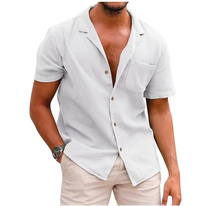 New Design Men Cotton Linen Shirts Solid Color Short Sleeve White Cardigan Casual Shirt Summer Tops Chemise Homme Streetwear
New Design Men Cotton Linen Shirts Solid Color Short Sleeve White Cardigan Casual Shirt Summer Tops Chemise Homme Streetwear