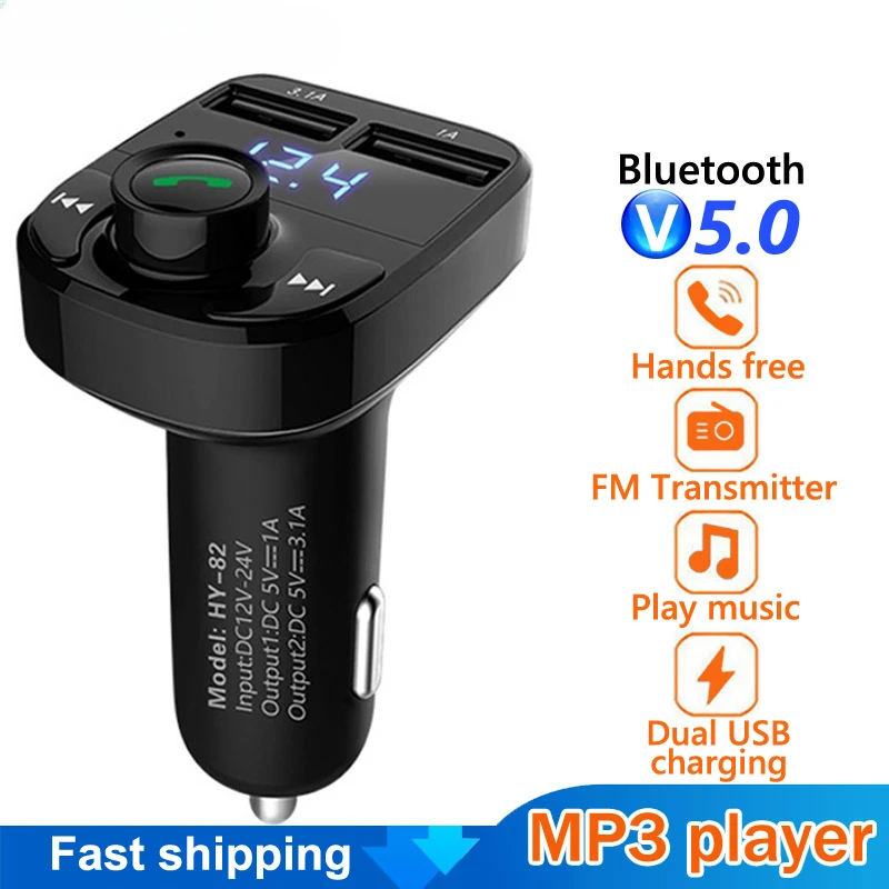 

Car MP3 Audio Player Bluetooth 5.0 Car Kit FM Transmitter Handsfree Calling 5V 4.1A Dual USB Car Charger Phone Charger