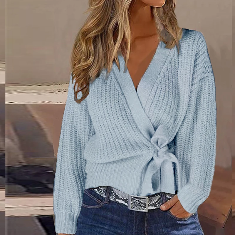 Elegant Commuting Ladies Cardigan Casual Women's V-neck Bandage Knitted Tops 2023 Autumn Winter Solid Long Sleeve Warm Sweater
Elegant Commuting Ladies Cardigan Casual Women's V-neck Bandage Knitted Tops 2023 Autumn Winter Solid Long Sleeve Warm Sweater